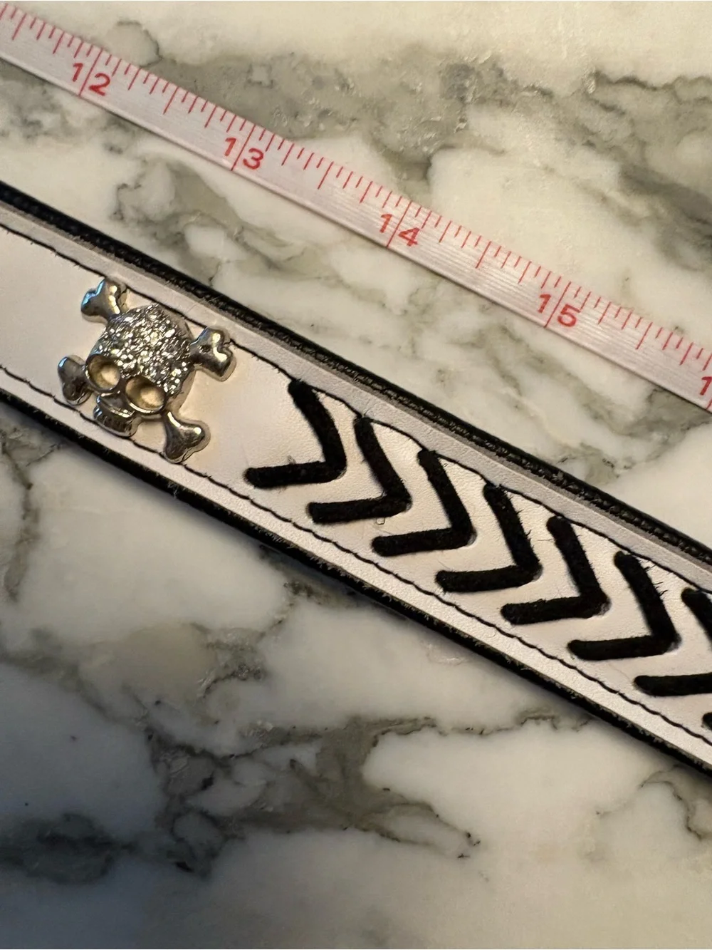 White and Black Crystal Skull Accent Dog Collar